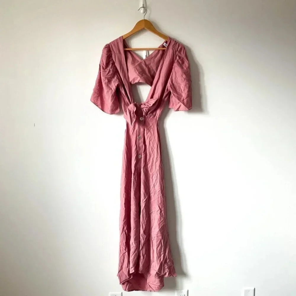 Zara Tie Bow Front Cut Out Midi Dress Light Pink NWT Size XL - Picture 5 of 10